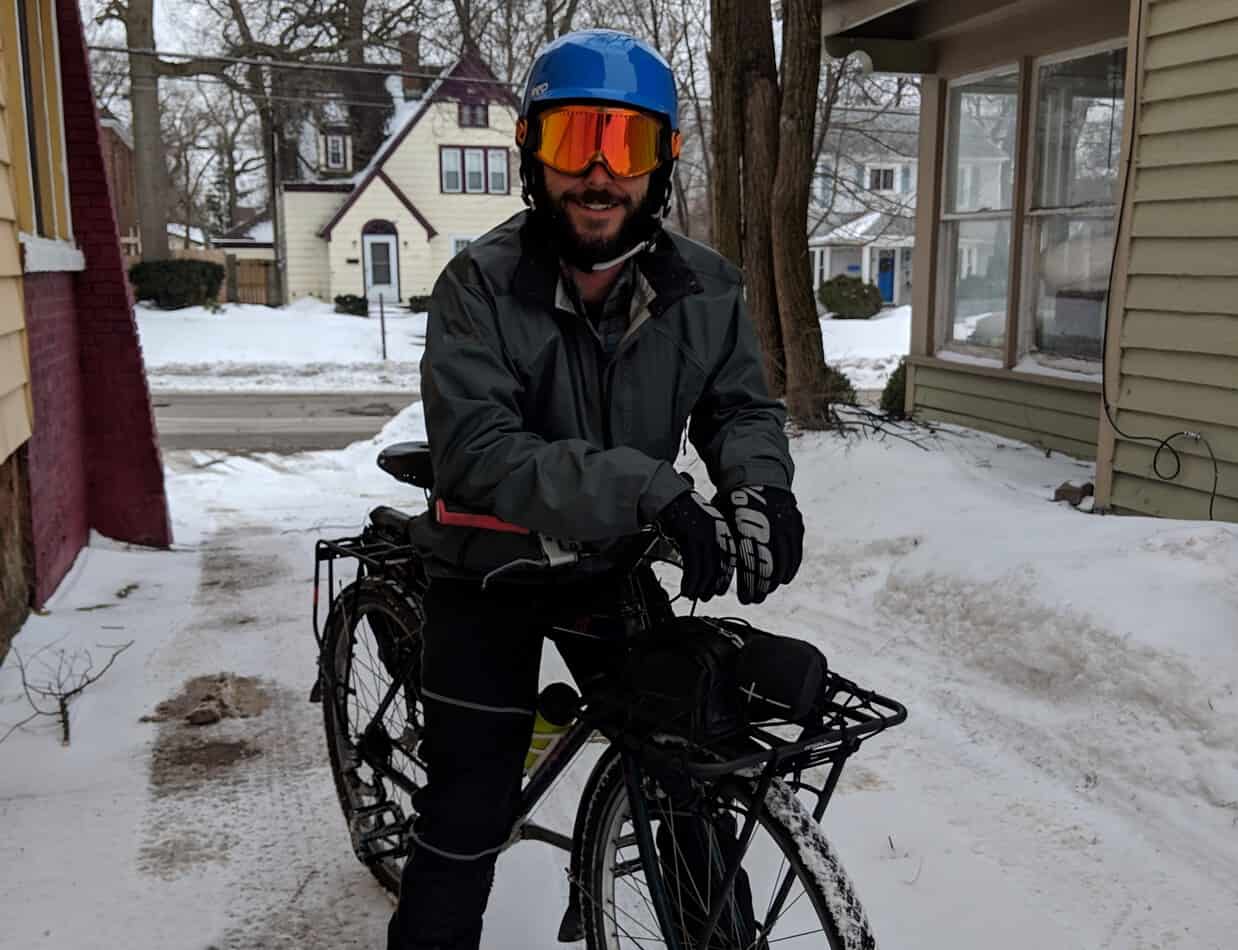 bike commuter in michigan snow