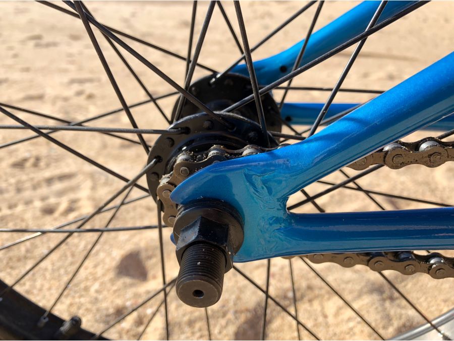 BMX bike wheel close-up on the gears