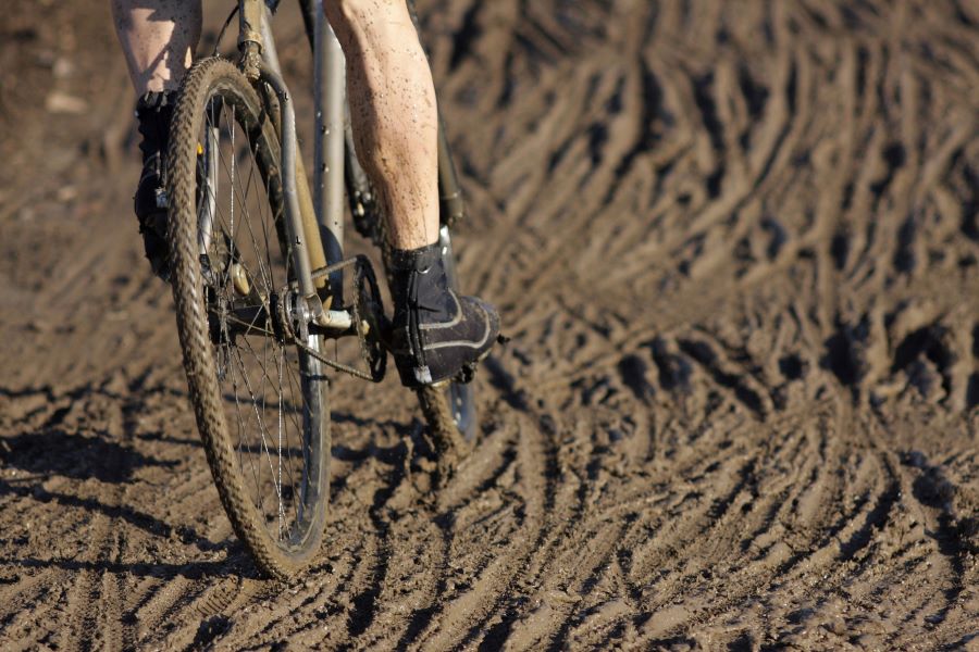 Cyclocross race on muddy track