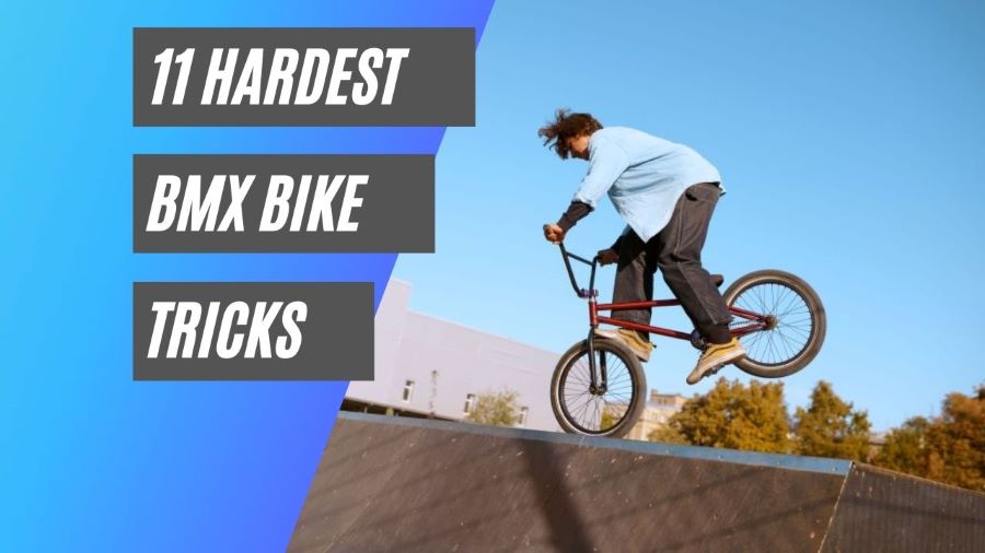 BMX biker trick at the top of a ramp