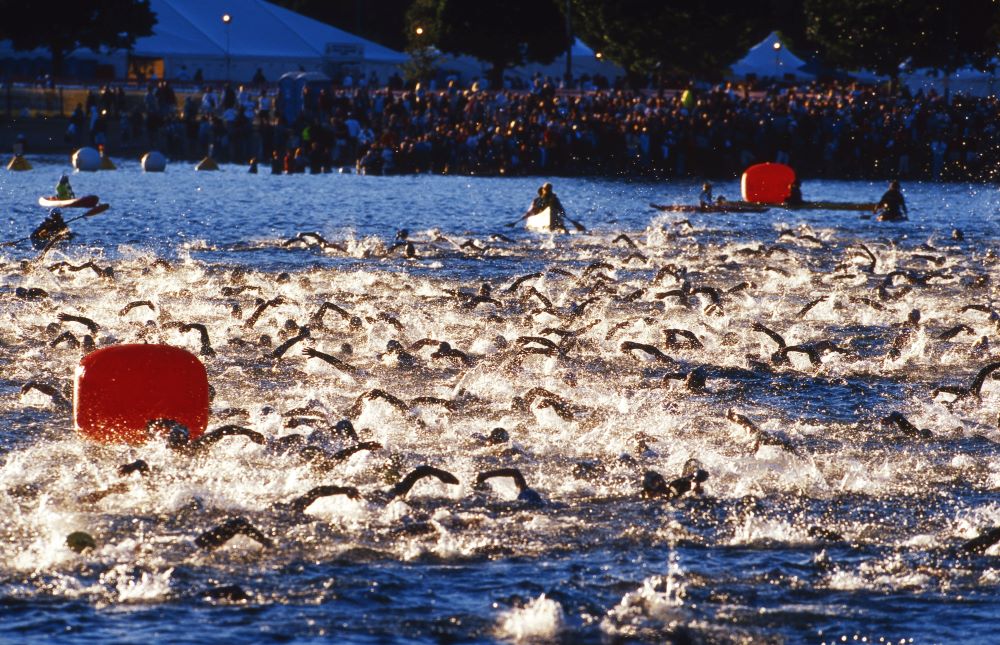 swimmers during an Ironman race