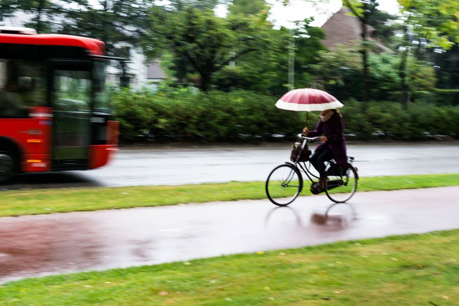 cycling with an umbrella