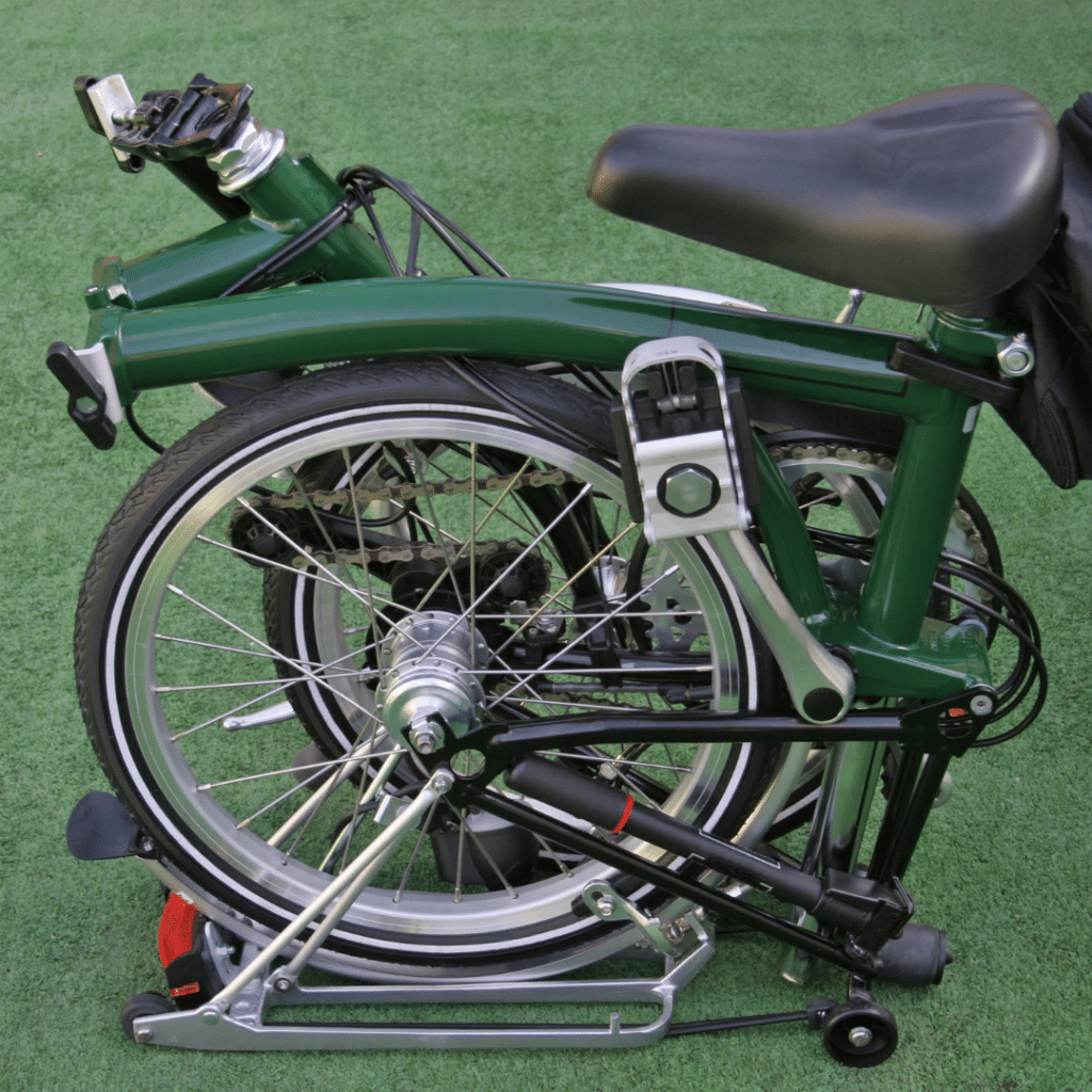 A folded green bike