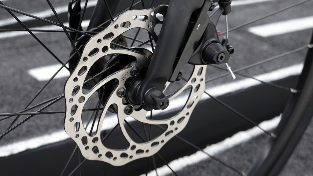 disc brakes on a bike on a smooth road